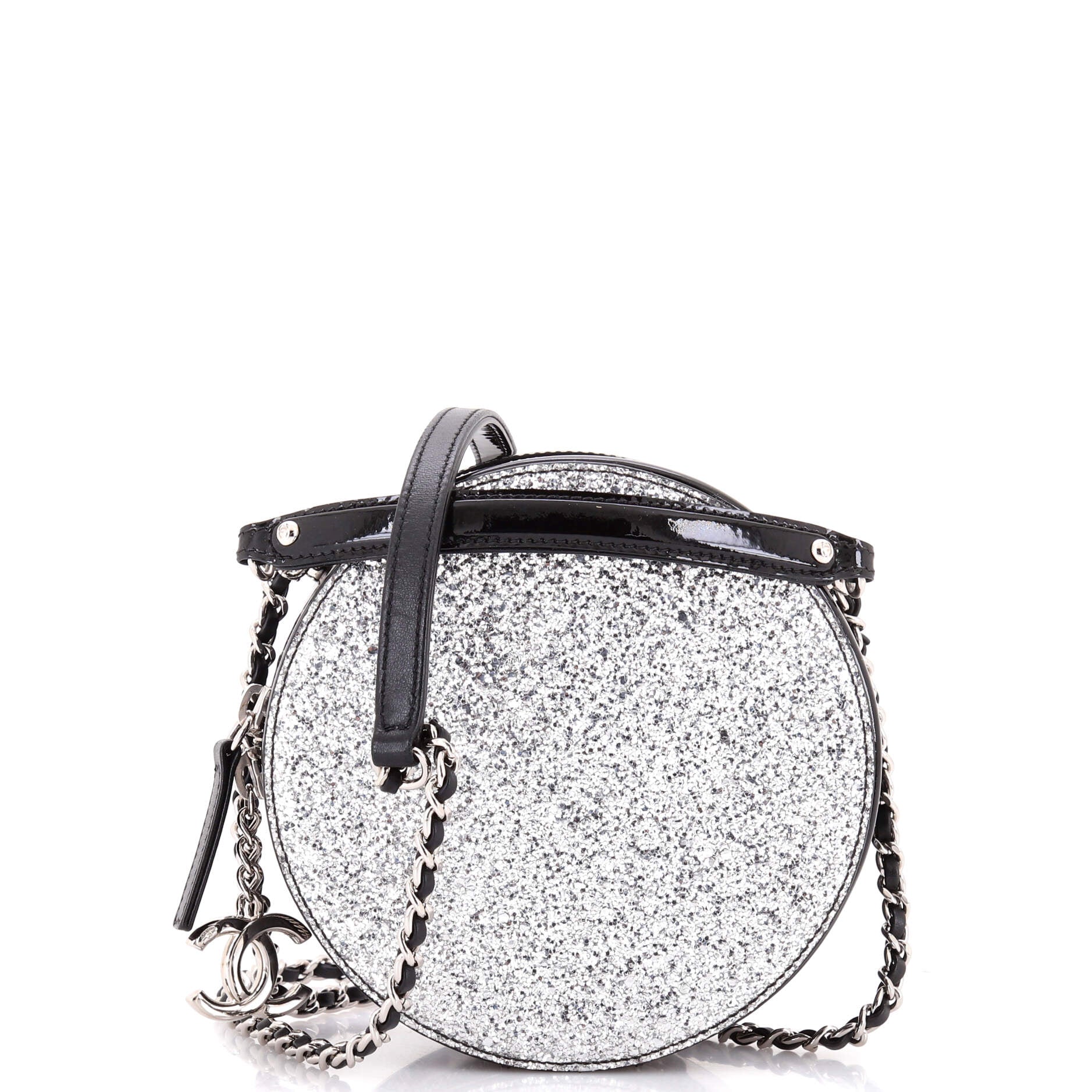 Evening On The Moon Round Evening Bag Glittered PVC with Patent Mini