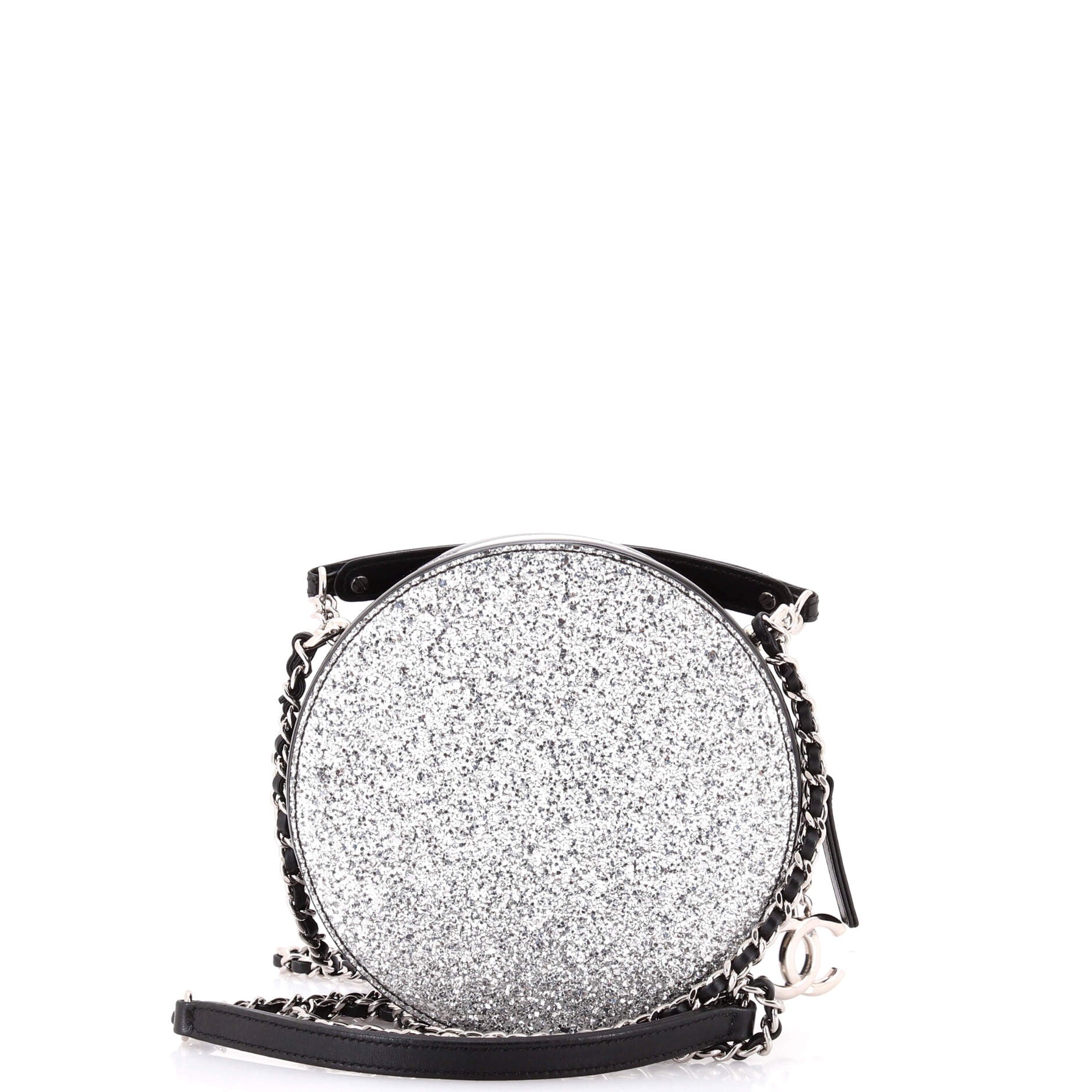 Evening On The Moon Round Evening Bag Glittered PVC with Patent Mini