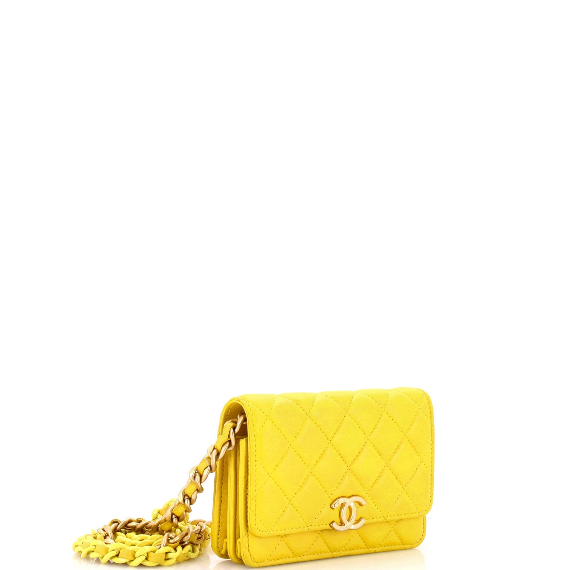 Lacquered Metal CC Wallet on Chain Quilted Lambskin Mini