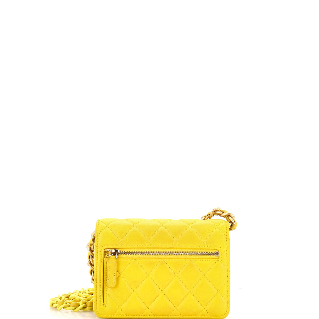 Lacquered Metal CC Wallet on Chain Quilted Lambskin Mini