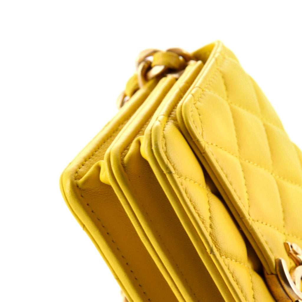 Lacquered Metal CC Wallet on Chain Quilted Lambskin Mini