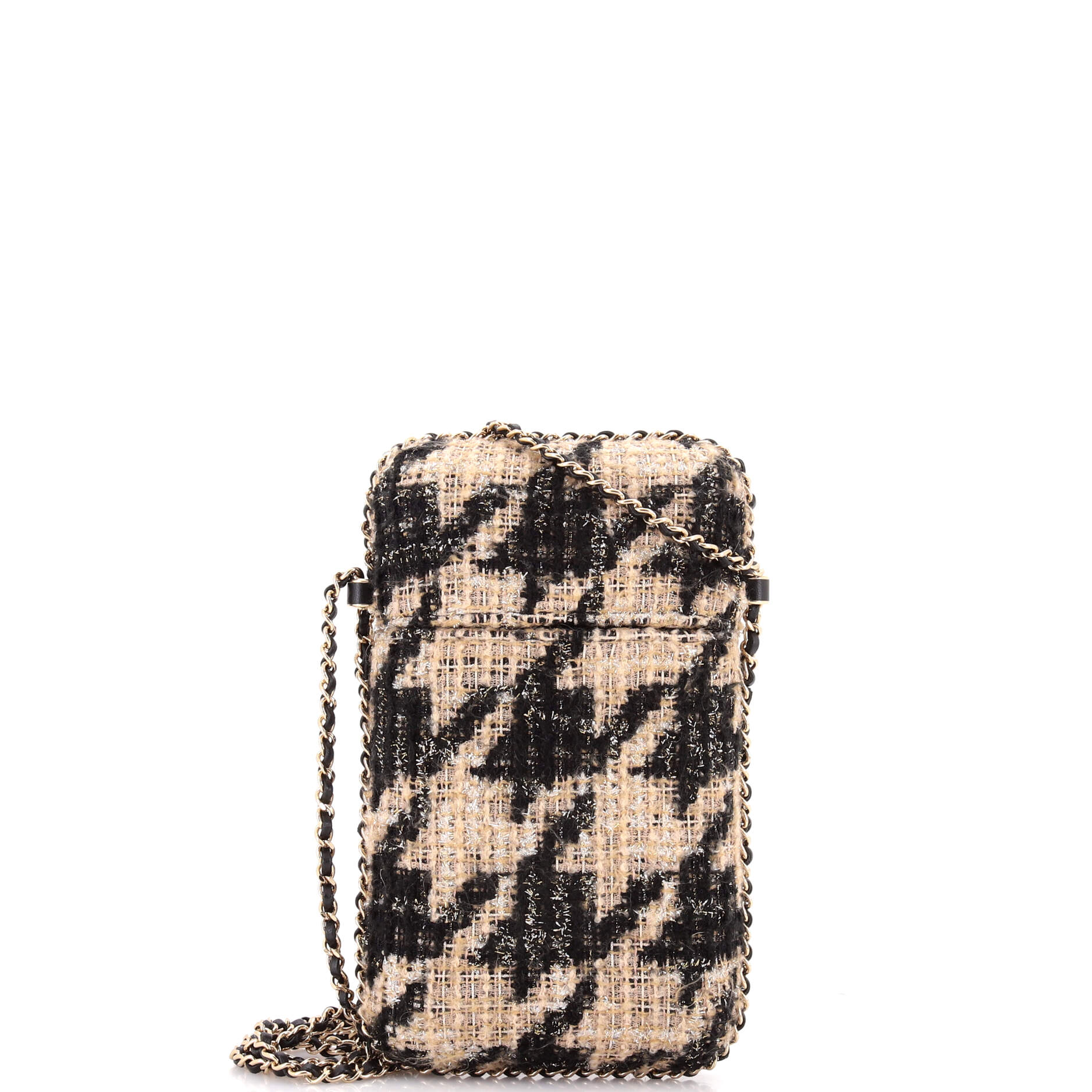 Chain Around Phone Holder Crossbody Bag Tweed and Ribbon