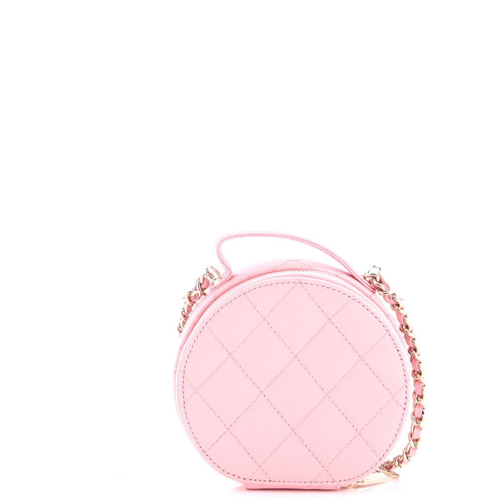 Handle with Care Round Vanity Case with Chain Quilted Caviar Small