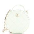 Handle with Care Round Vanity Case with Chain Quilted Caviar Small