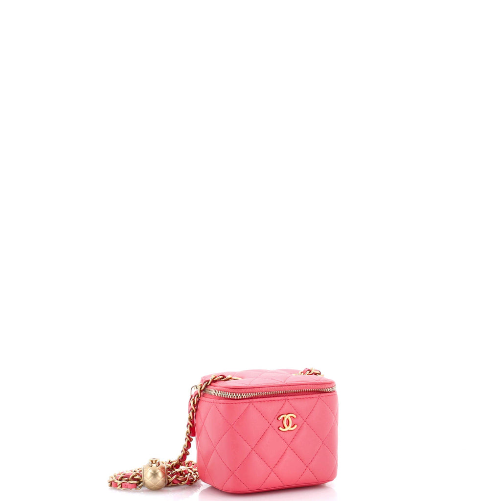 Pearl Crush Vanity Case with Chain Quilted Lambskin Mini