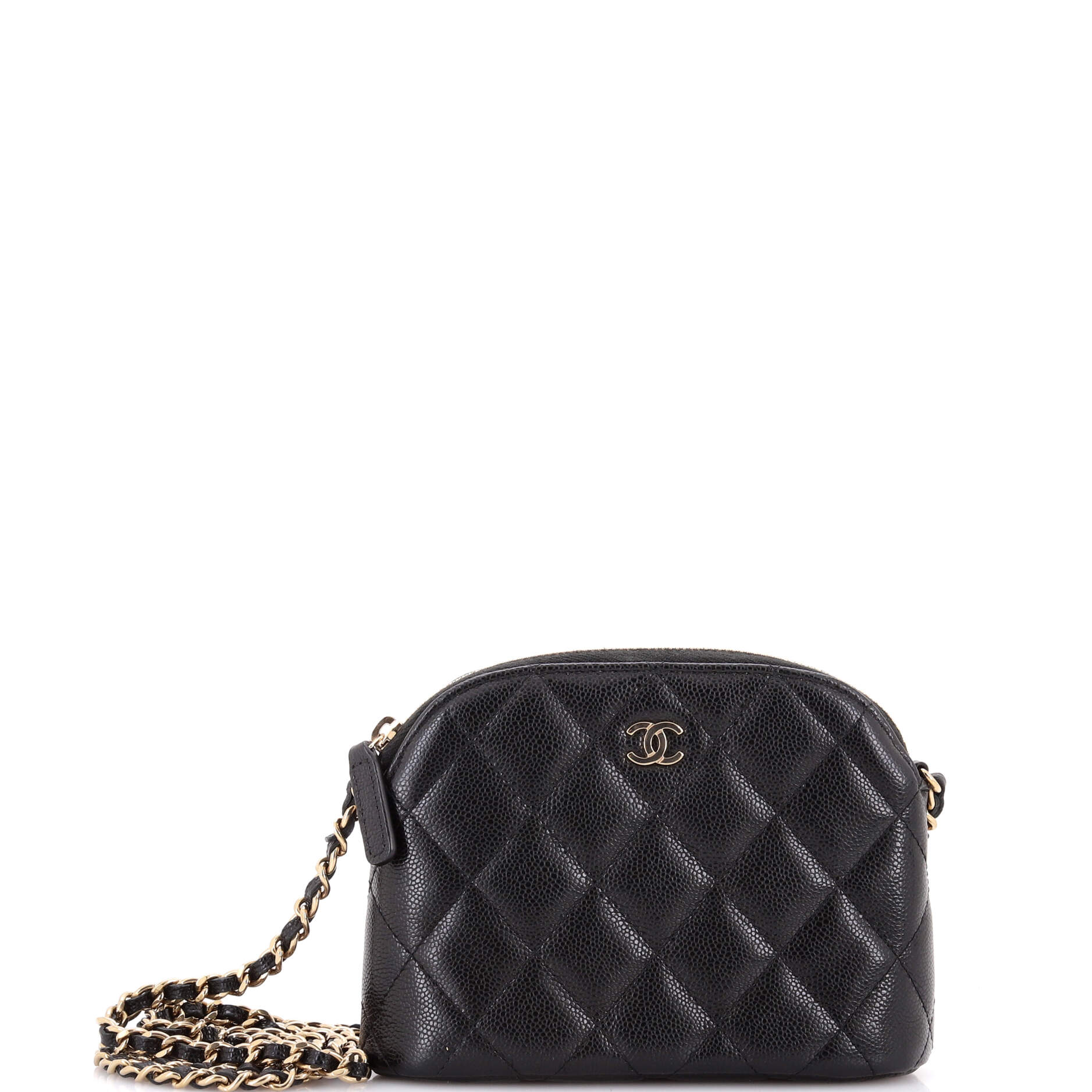 CC Dome Zip Clutch with Chain Quilted Caviar Mini