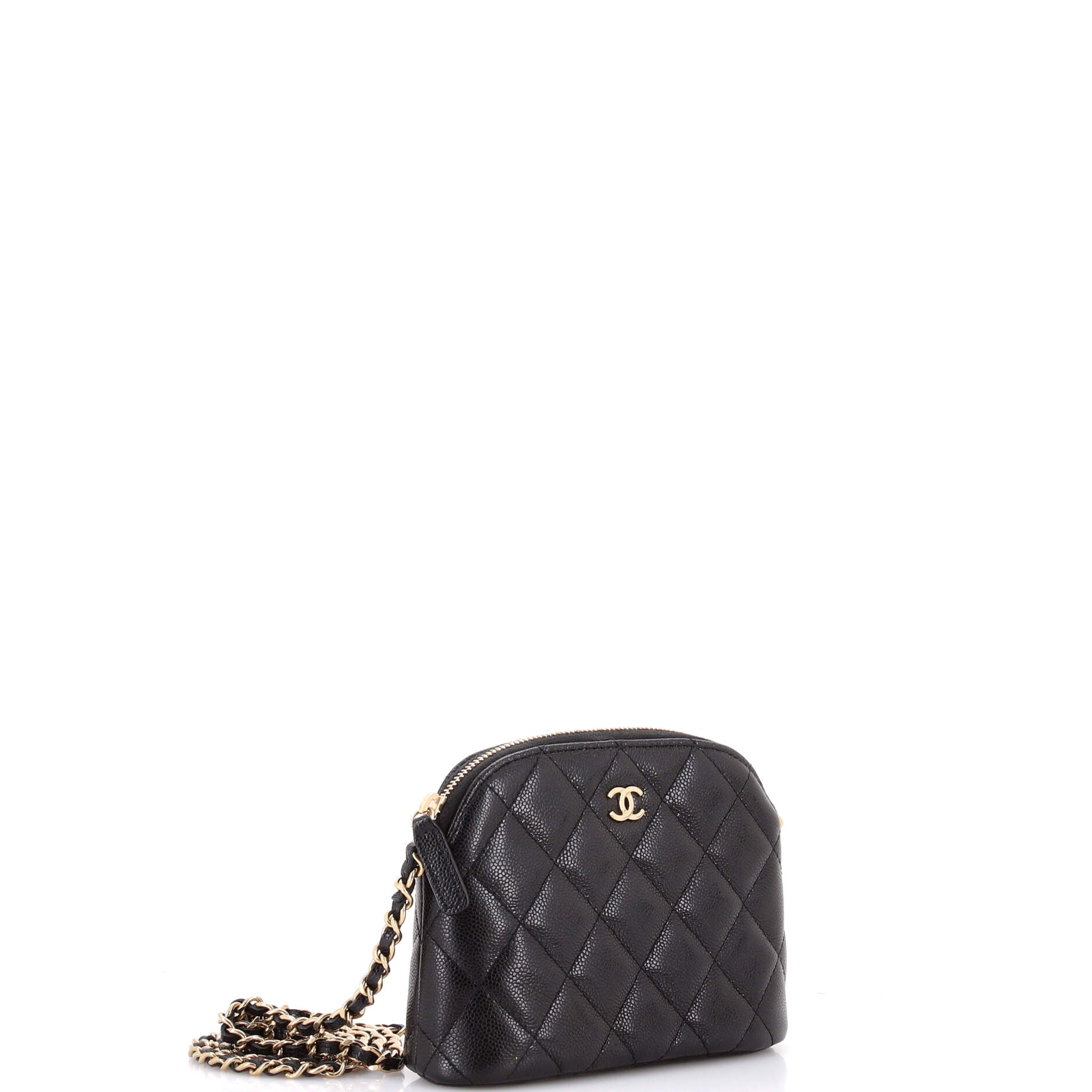CC Dome Zip Clutch with Chain Quilted Caviar Mini