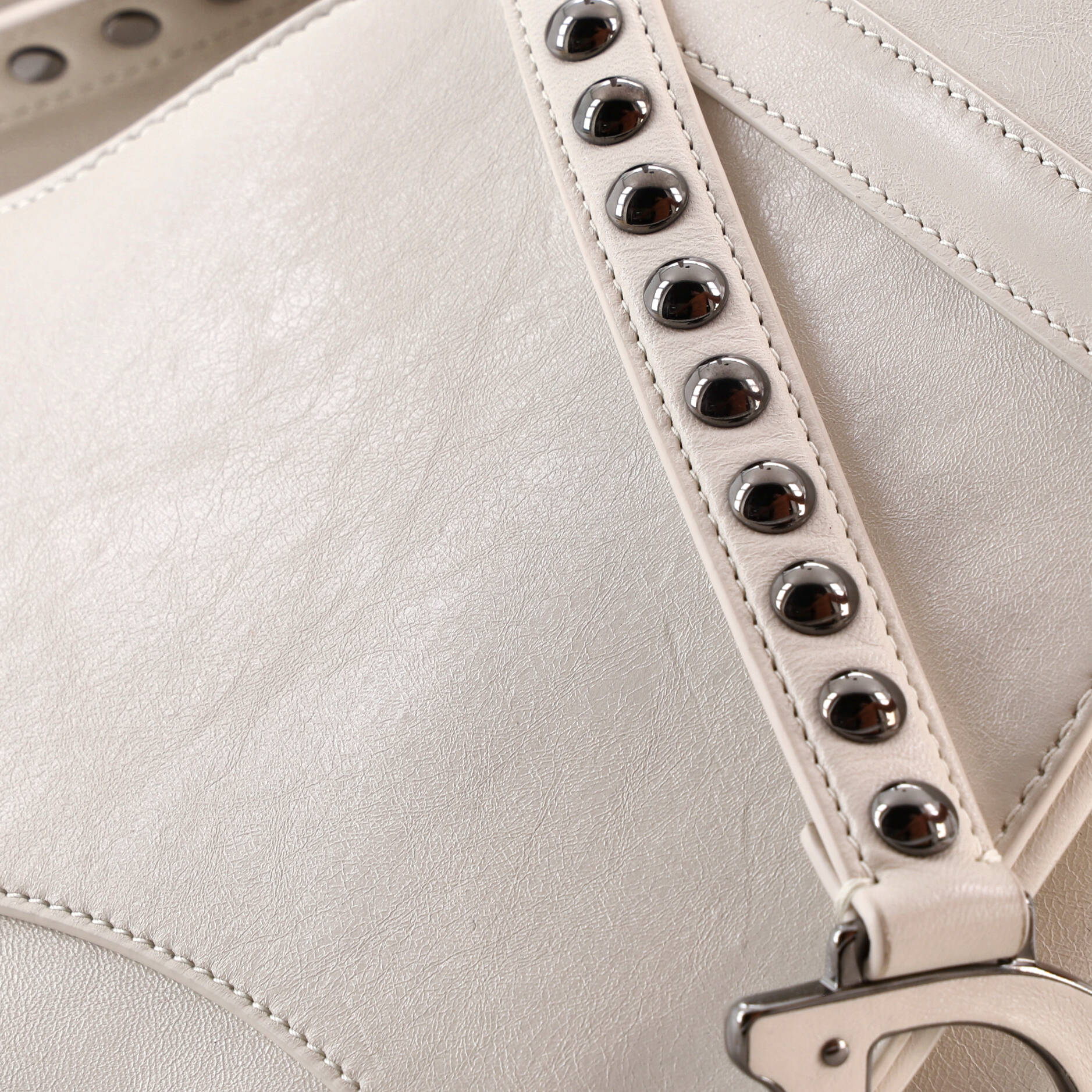 Saddle Handbag with Strap Studded Leather Medium