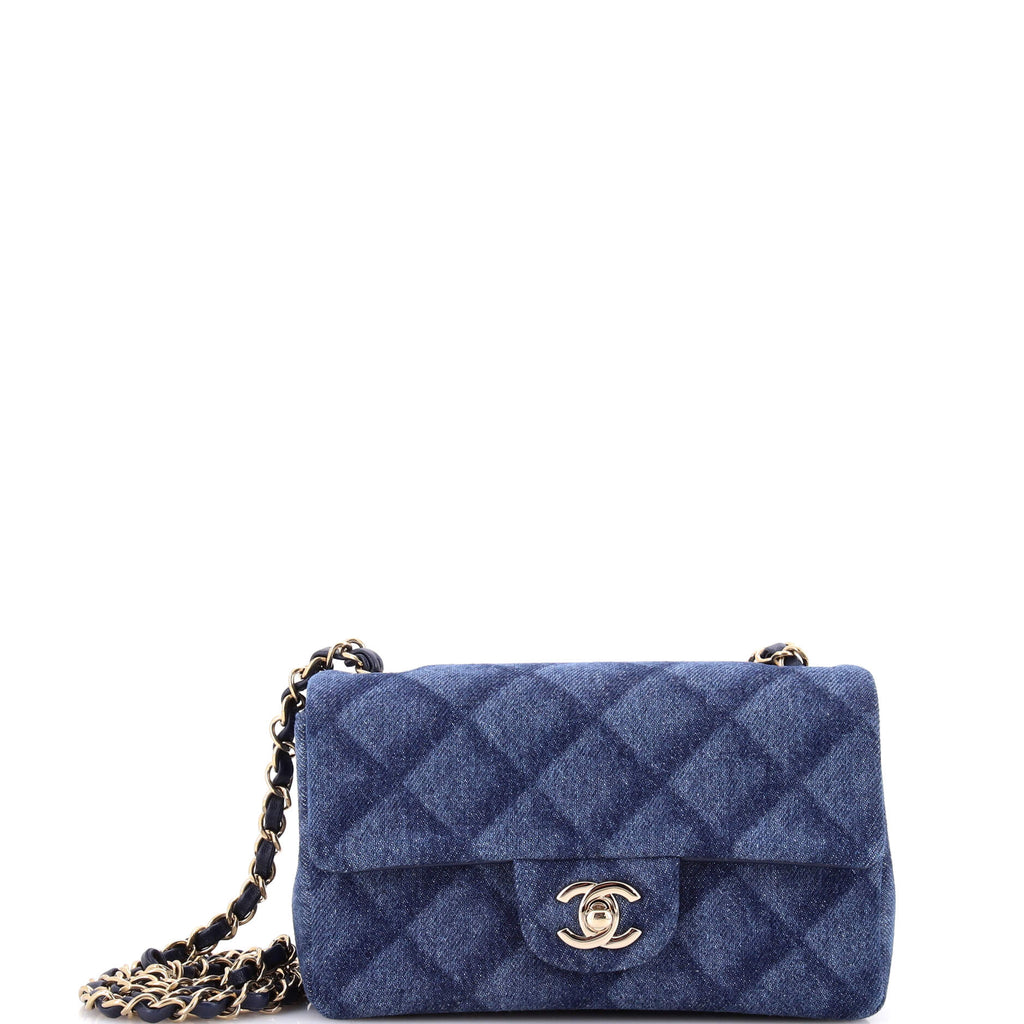 Classic Single Flap Bag 3D Quilt Printed Denim Mini