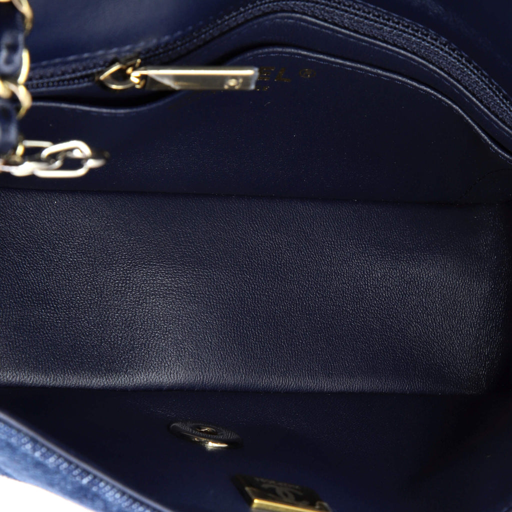 Classic Single Flap Bag 3D Quilt Printed Denim Mini