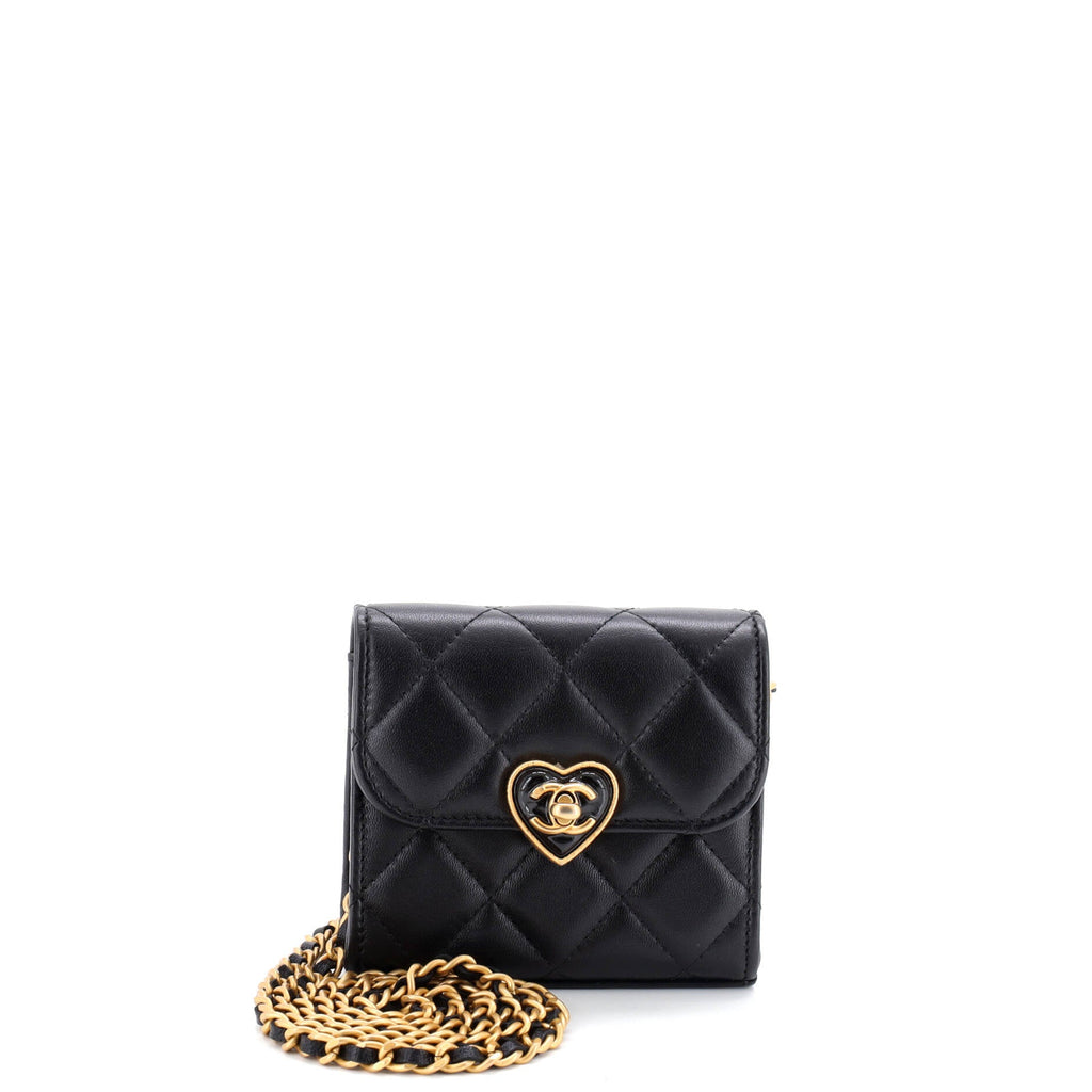 Coco Love CC Heart Clutch with Chain Quilted Lambskin Mini