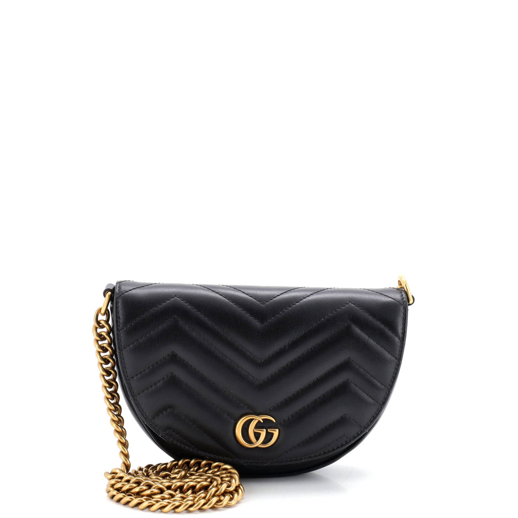 GG Marmont Half Moon Flap Crossbody Bag Matelasse Leather Mini