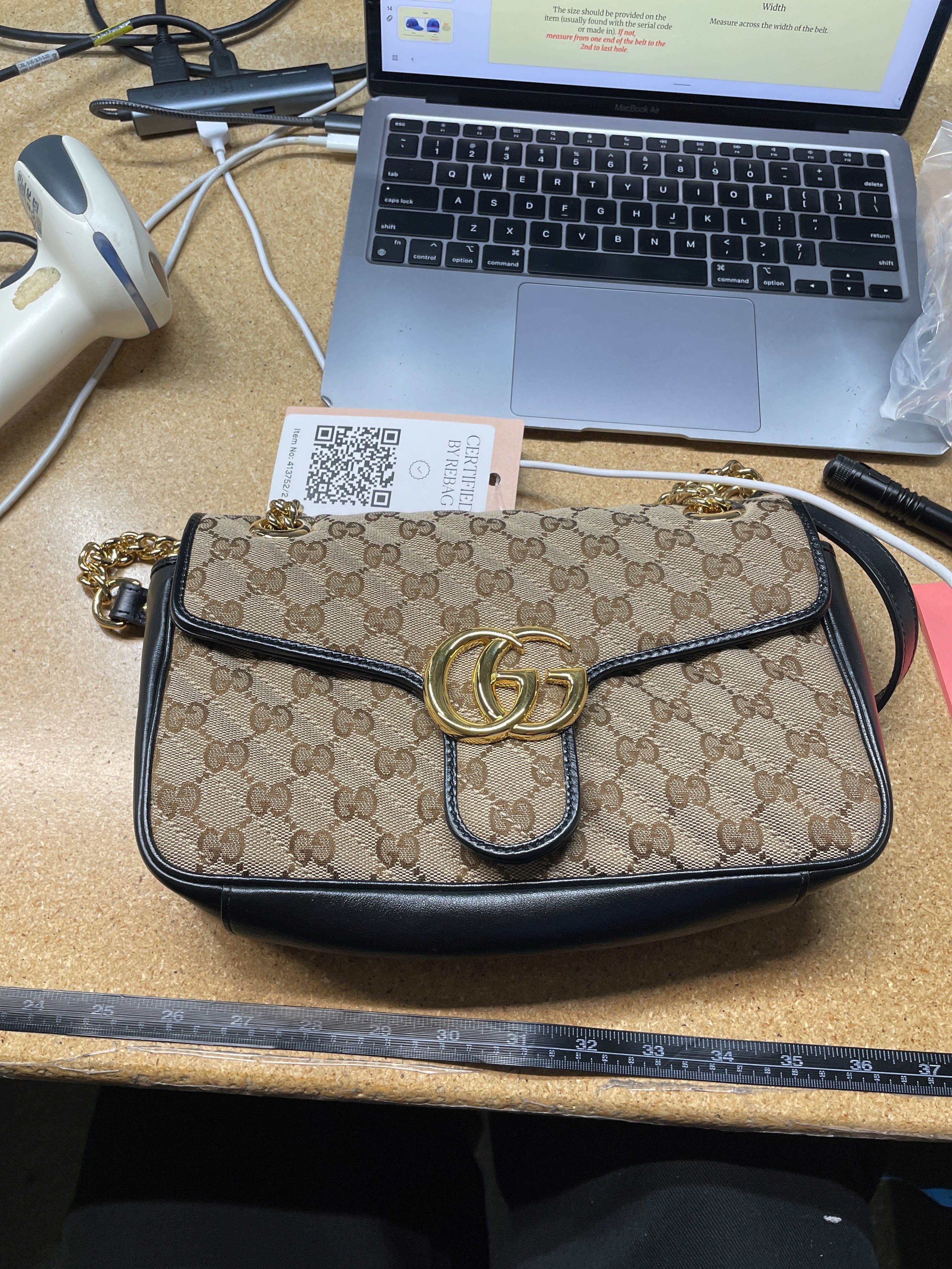 GG Marmont Flap Bag Diagonal Quilted GG Canvas with Leather Small