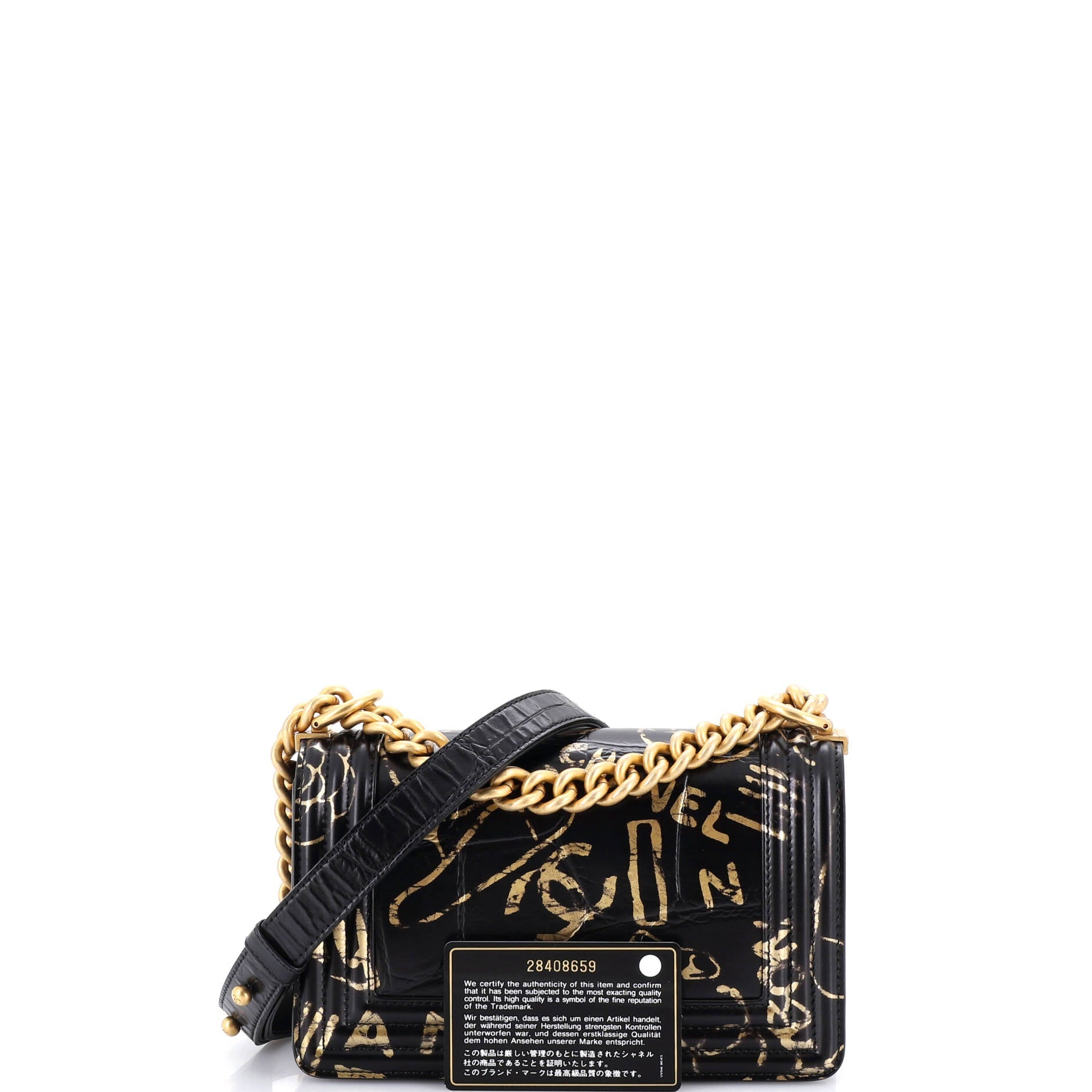Boy Flap Bag Graffiti Crocodile Embossed Calfskin Small