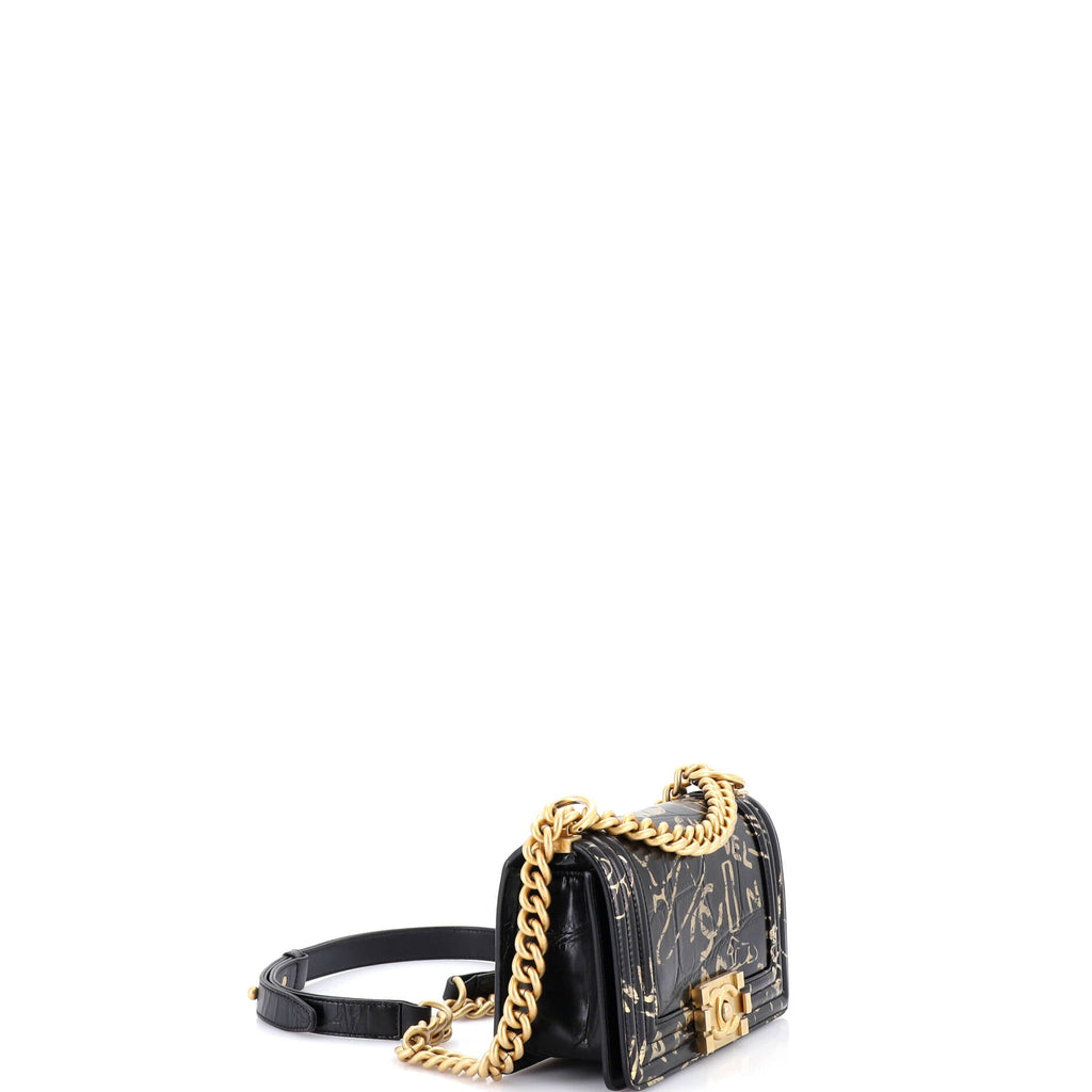 Boy Flap Bag Graffiti Crocodile Embossed Calfskin Small