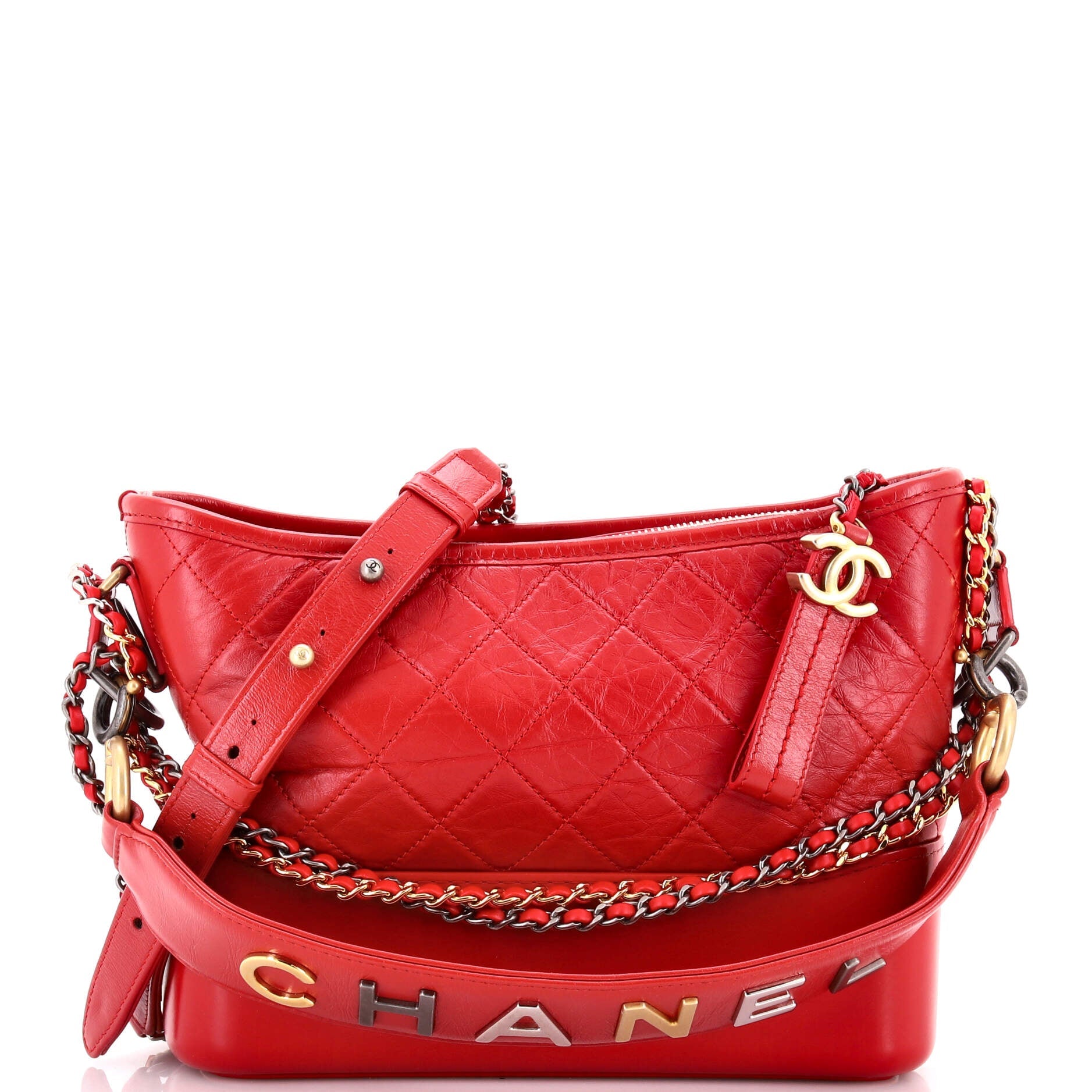 Gabrielle Hobo with Logo Handle Quilted Aged Calfskin Medium