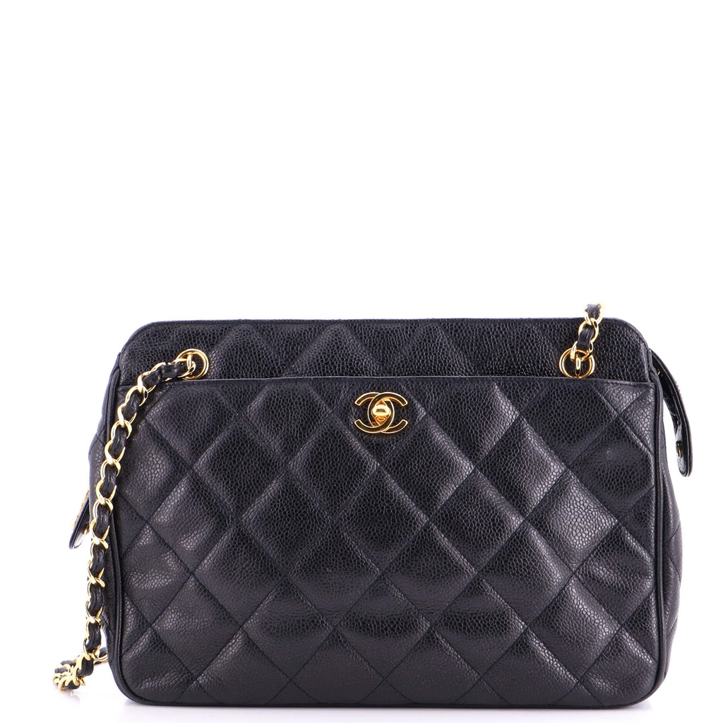 Vintage Front Pocket Shoulder Bag Quilted Caviar Small