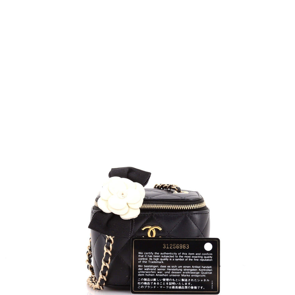 Camellia Bow Vanity Case with Chain Quilted Lambskin Mini
