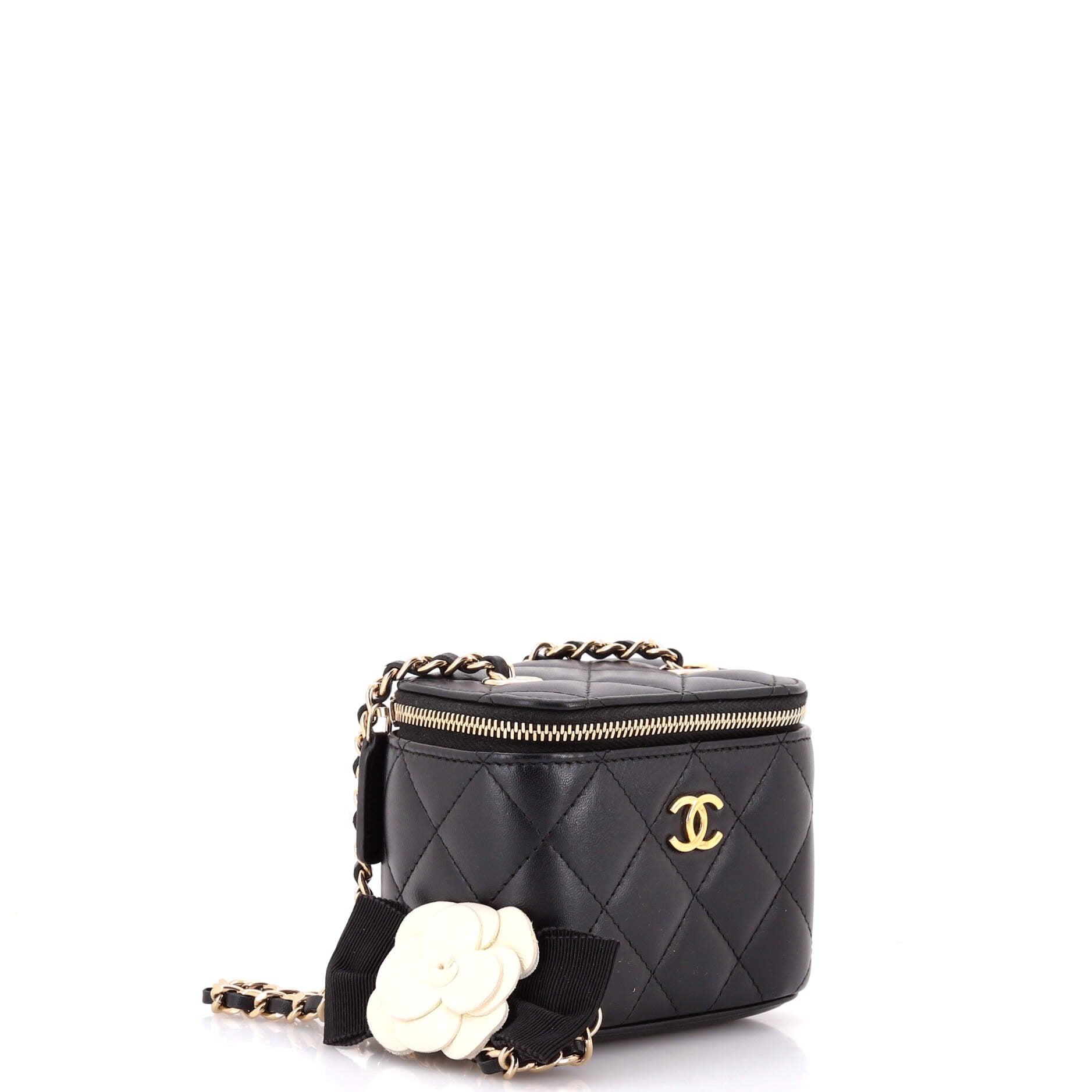 Camellia Bow Vanity Case with Chain Quilted Lambskin Mini