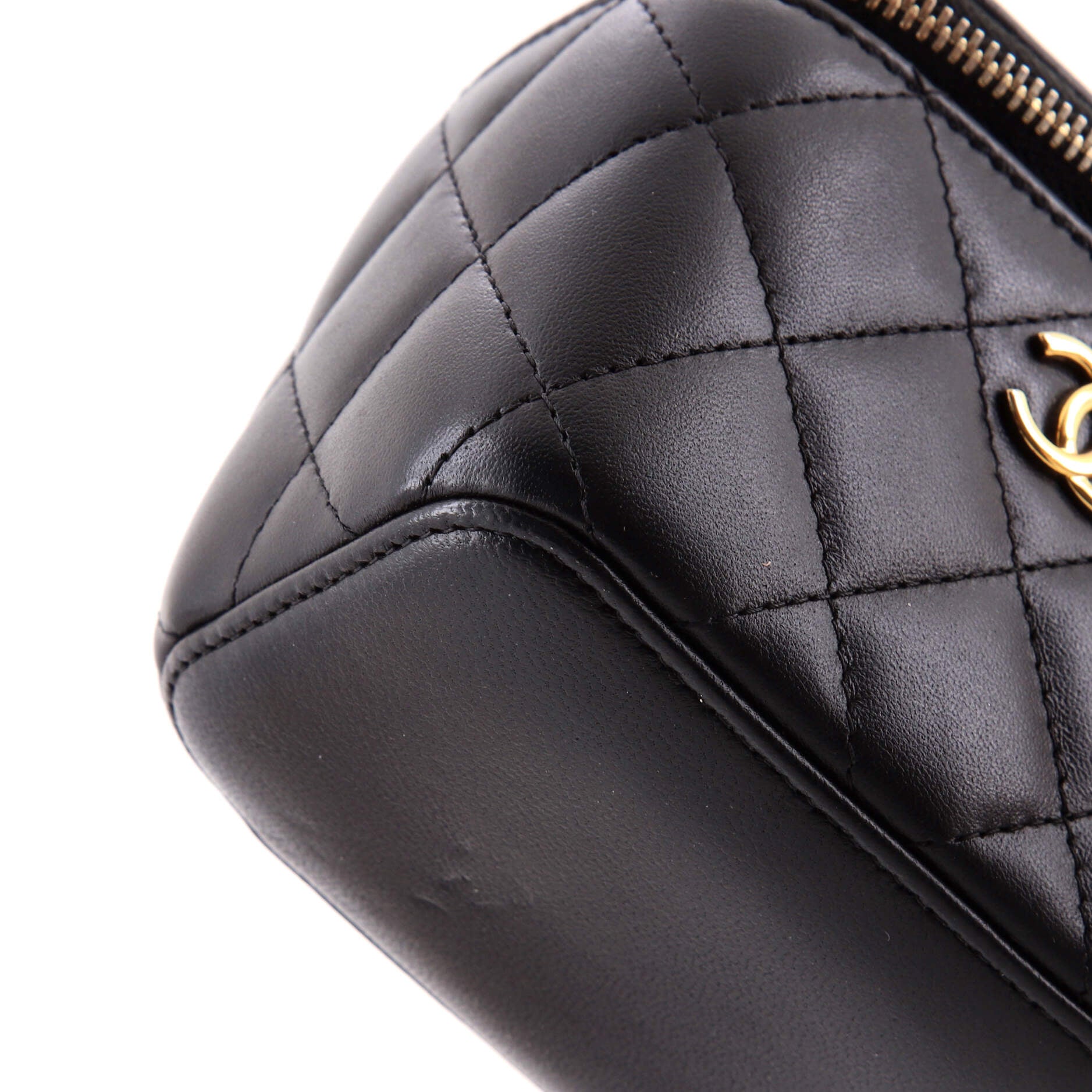 Camellia Bow Vanity Case with Chain Quilted Lambskin Mini
