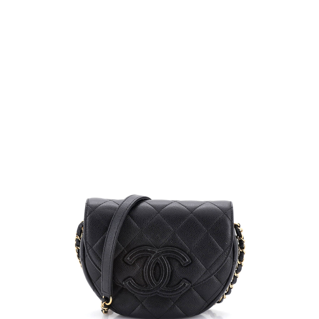 Timeless CC Curved Flap Messenger Bag Quilted Caviar Small