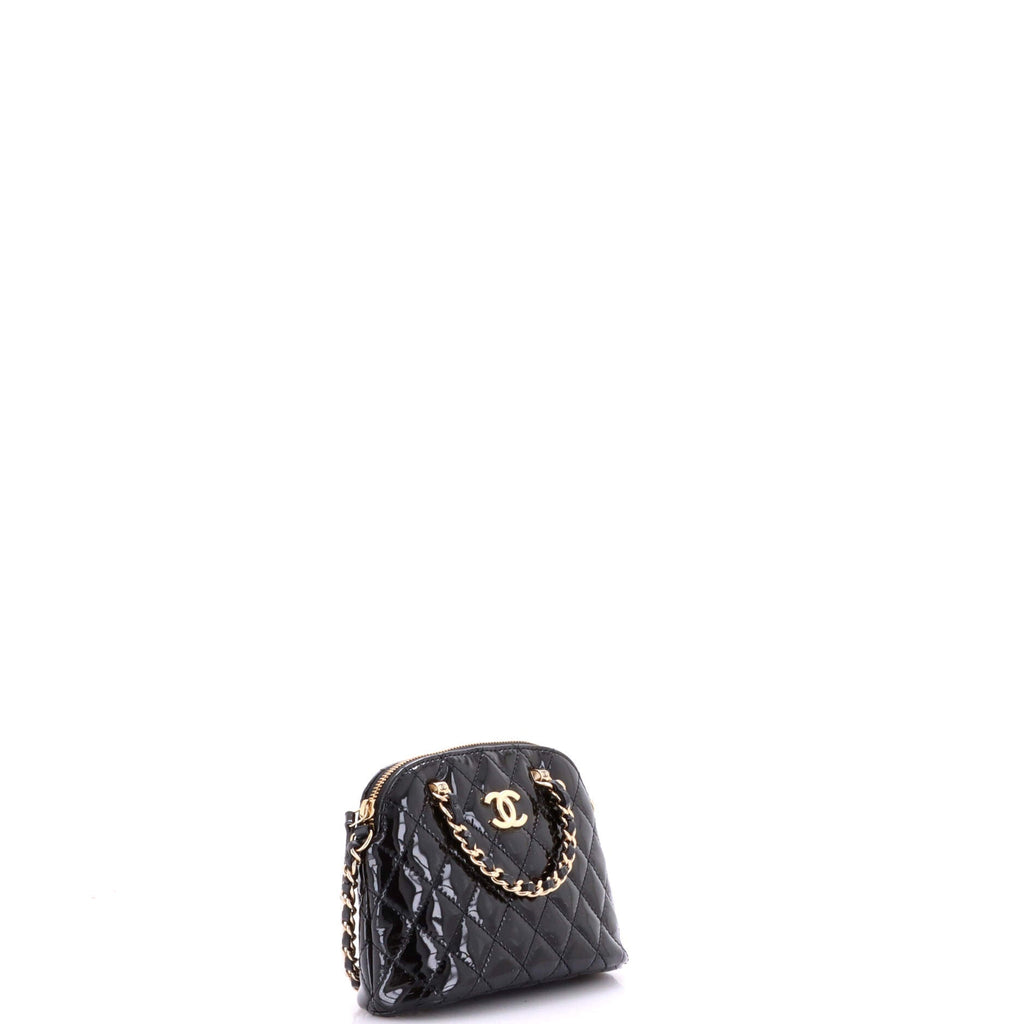 CC Dome Zip Crossbody Bag Quilted Patent Mini