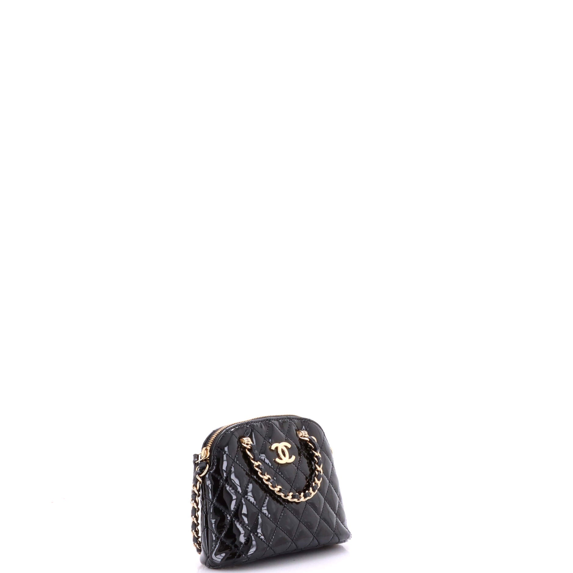 CC Dome Zip Crossbody Bag Quilted Patent Mini