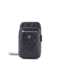 Zip Pocket Vertical Phone Holder with Chain Quilted Caviar