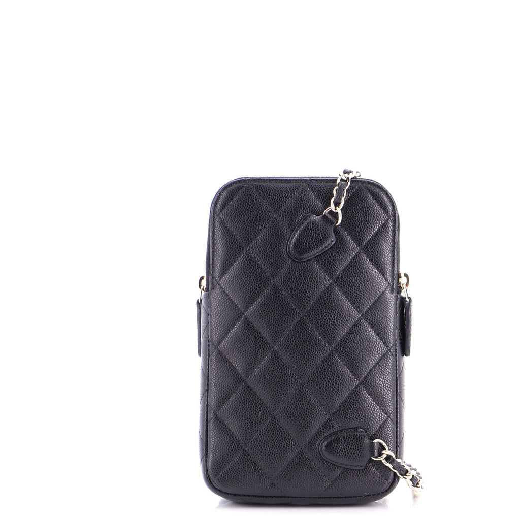 Zip Pocket Vertical Phone Holder with Chain Quilted Caviar