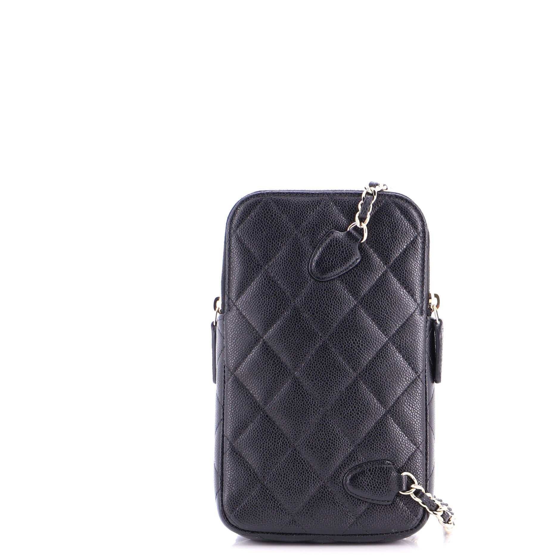 Zip Pocket Vertical Phone Holder with Chain Quilted Caviar