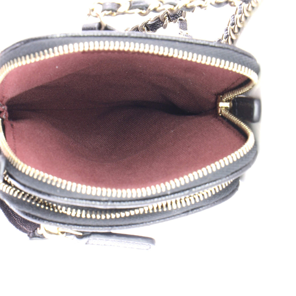 Zip Pocket Vertical Phone Holder with Chain Quilted Caviar