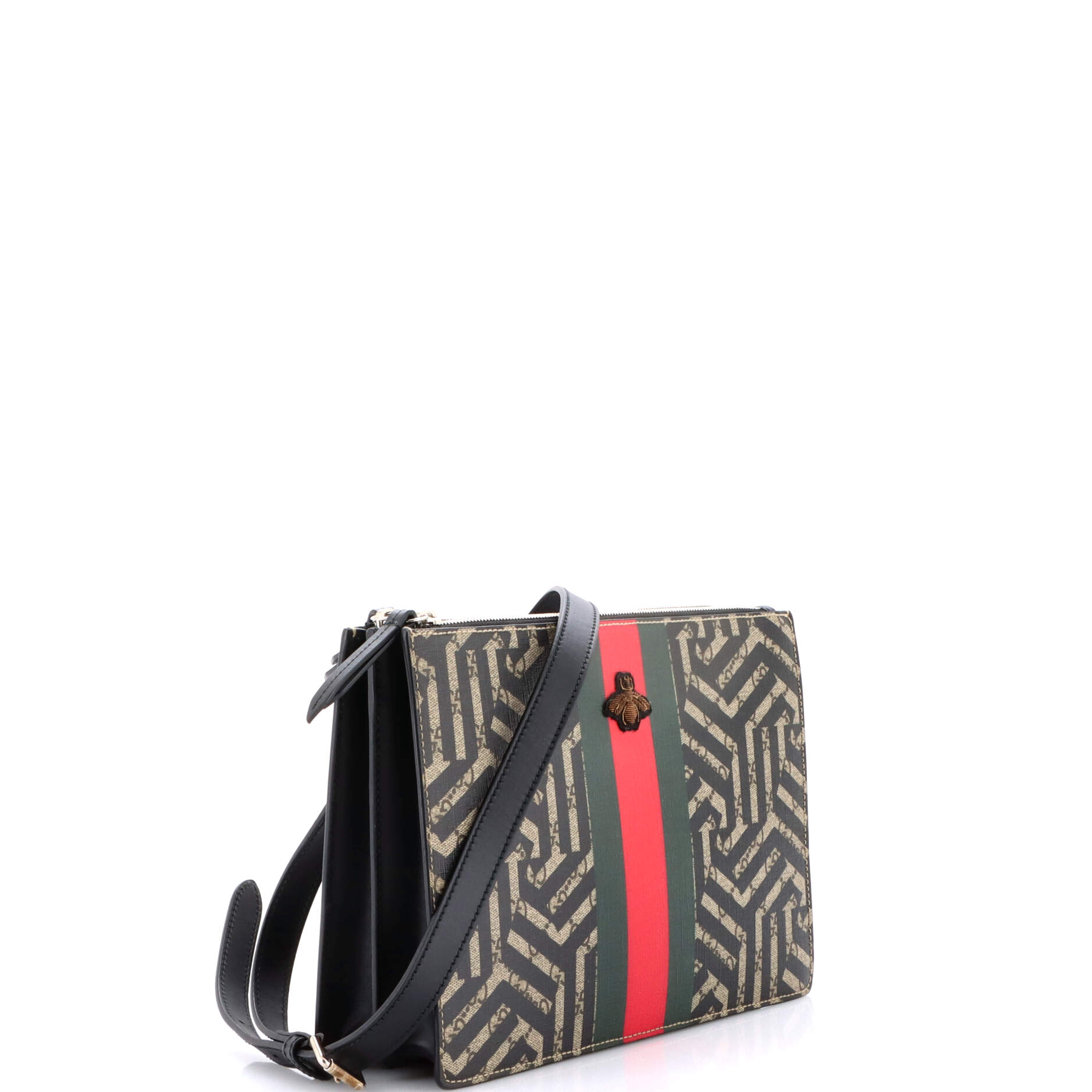 Bee Web Zip Messenger Bag Caleido GG Coated Canvas Small