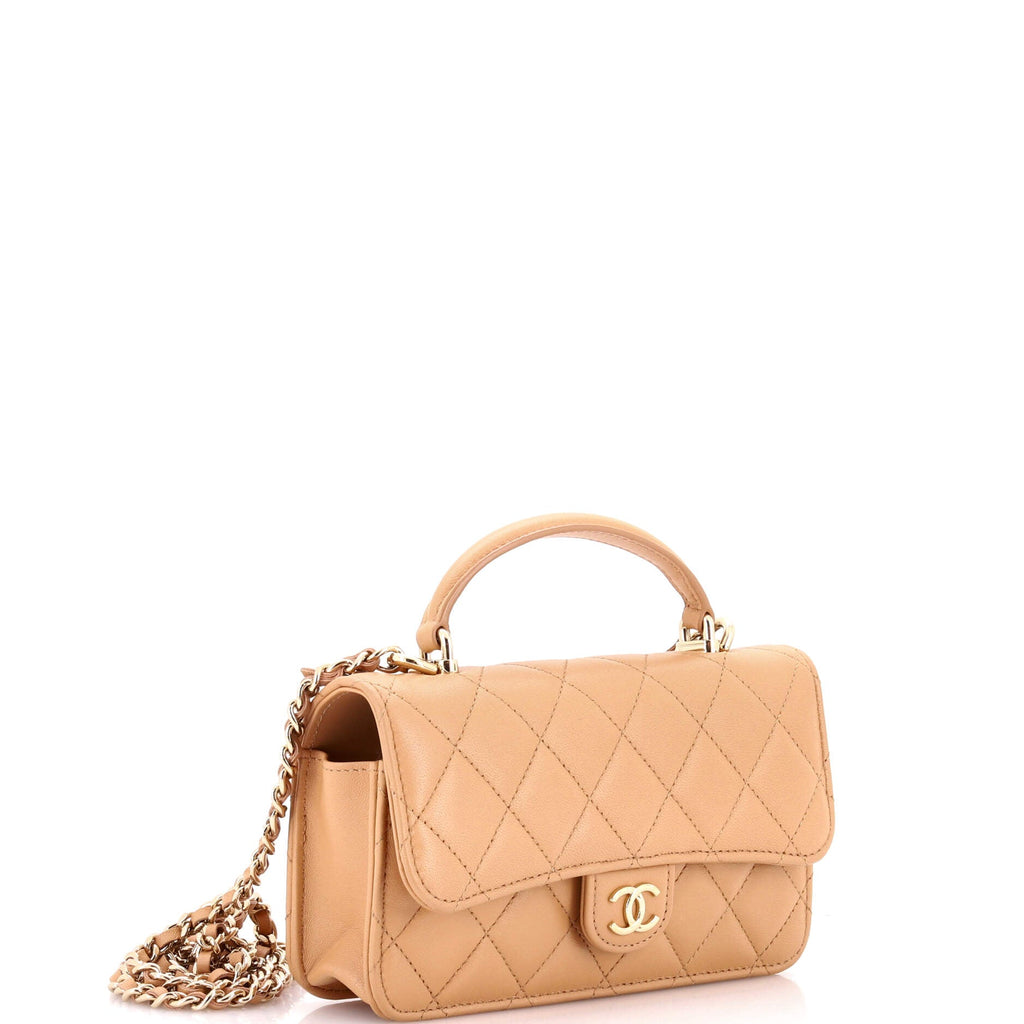 Classic Top Handle Flap Phone Holder with Chain Quilted Lambskin