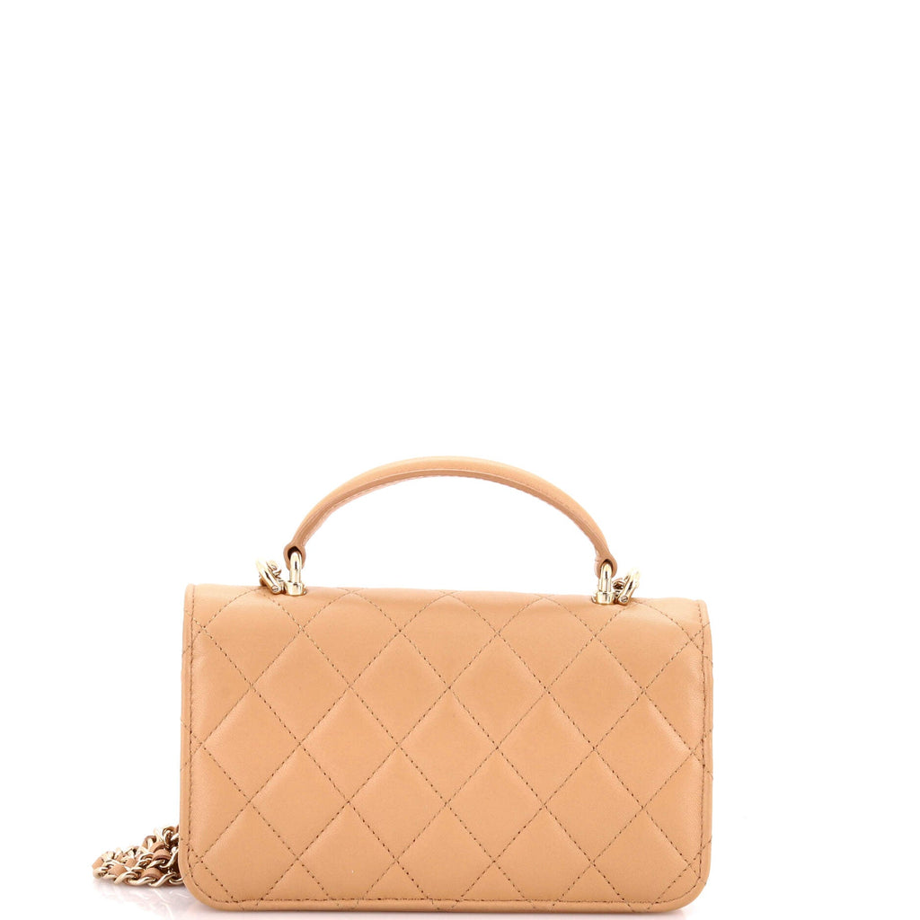 Classic Top Handle Flap Phone Holder with Chain Quilted Lambskin