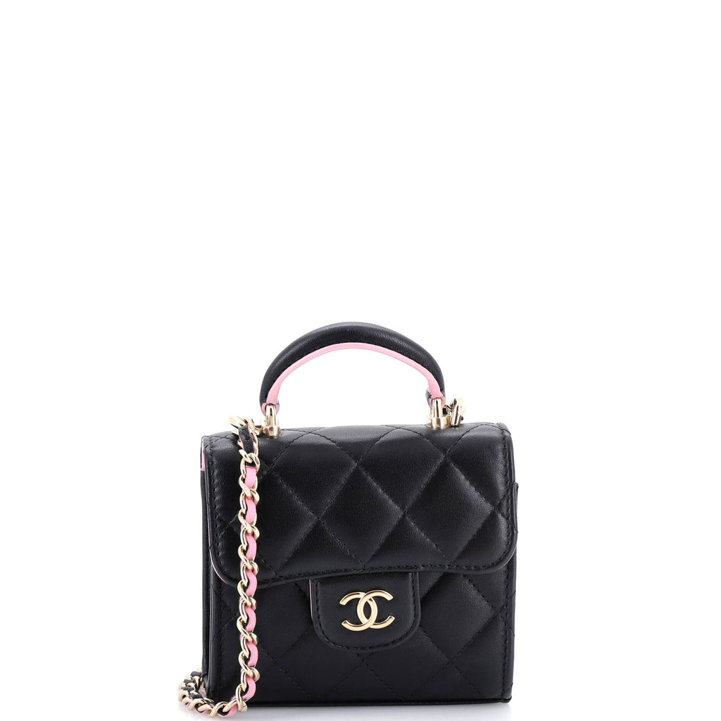 Square Classic Flap Top Handle Clutch with Chain Quilted Lambskin