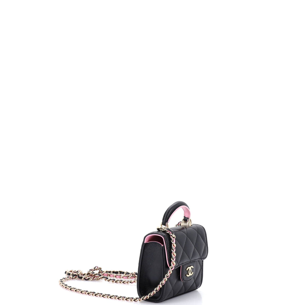 Square Classic Flap Top Handle Clutch with Chain Quilted Lambskin