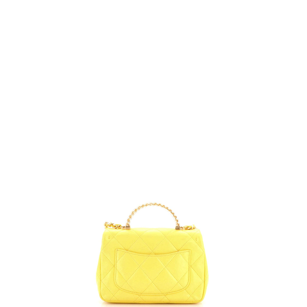 Resin Chain Top Handle Flap Bag Quilted Lambskin Mini