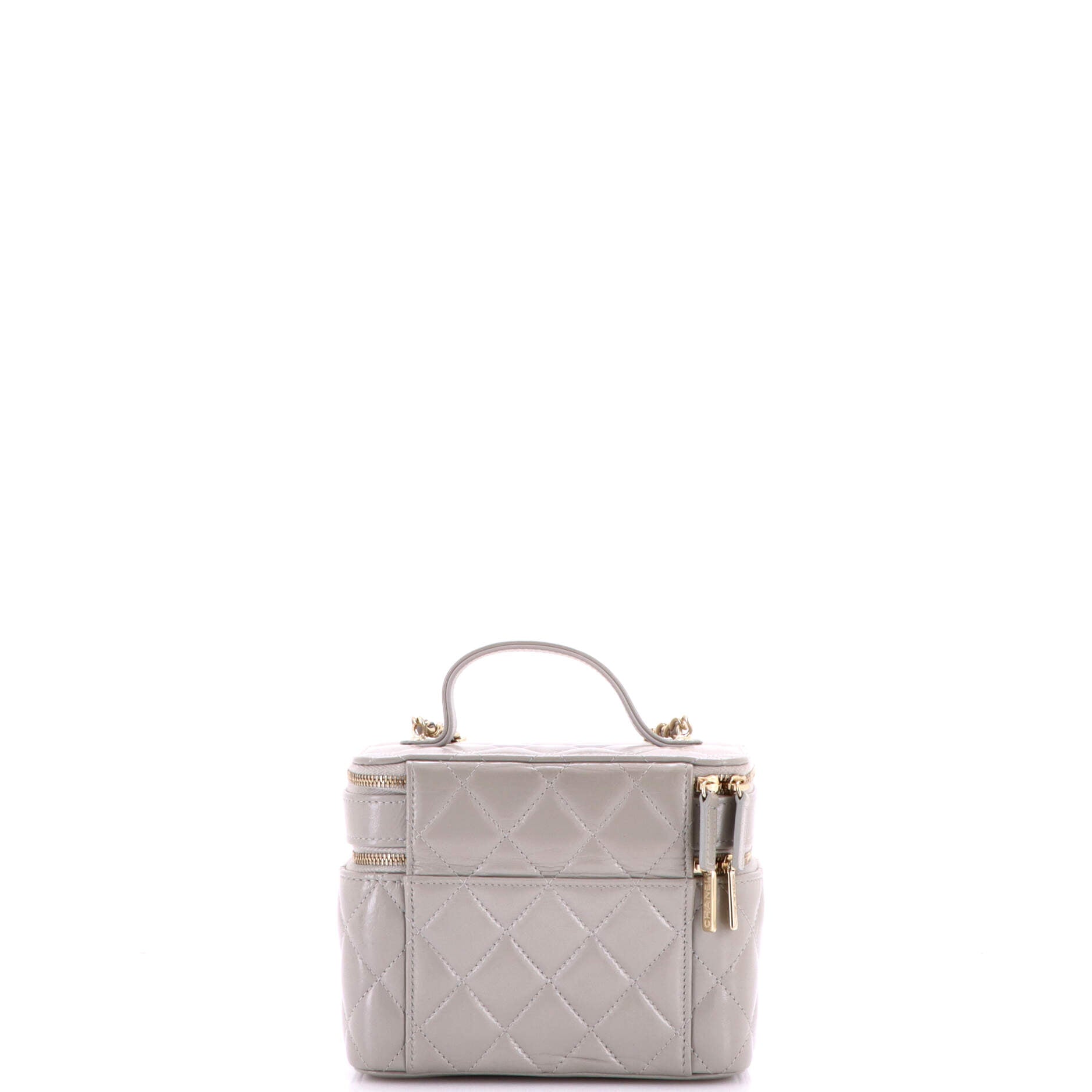 Double Decker Vanity Case with Chain Quilted Shiny Lambskin Small