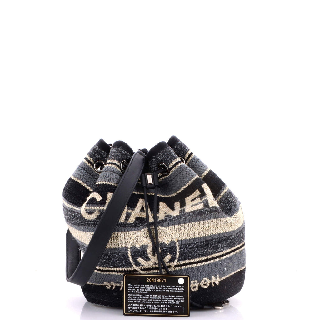 Deauville Drawstring Bucket Bag Canvas with Striped Detail Medium