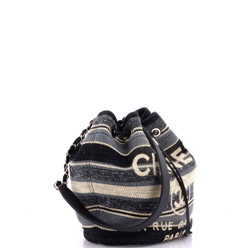 Deauville Drawstring Bucket Bag Canvas with Striped Detail Medium