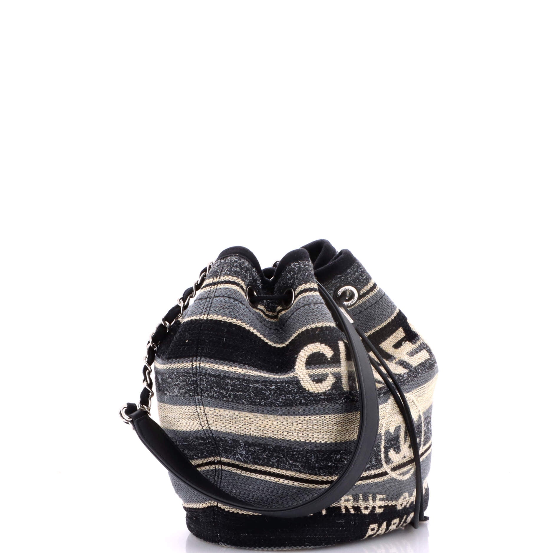 Deauville Drawstring Bucket Bag Canvas with Striped Detail Medium