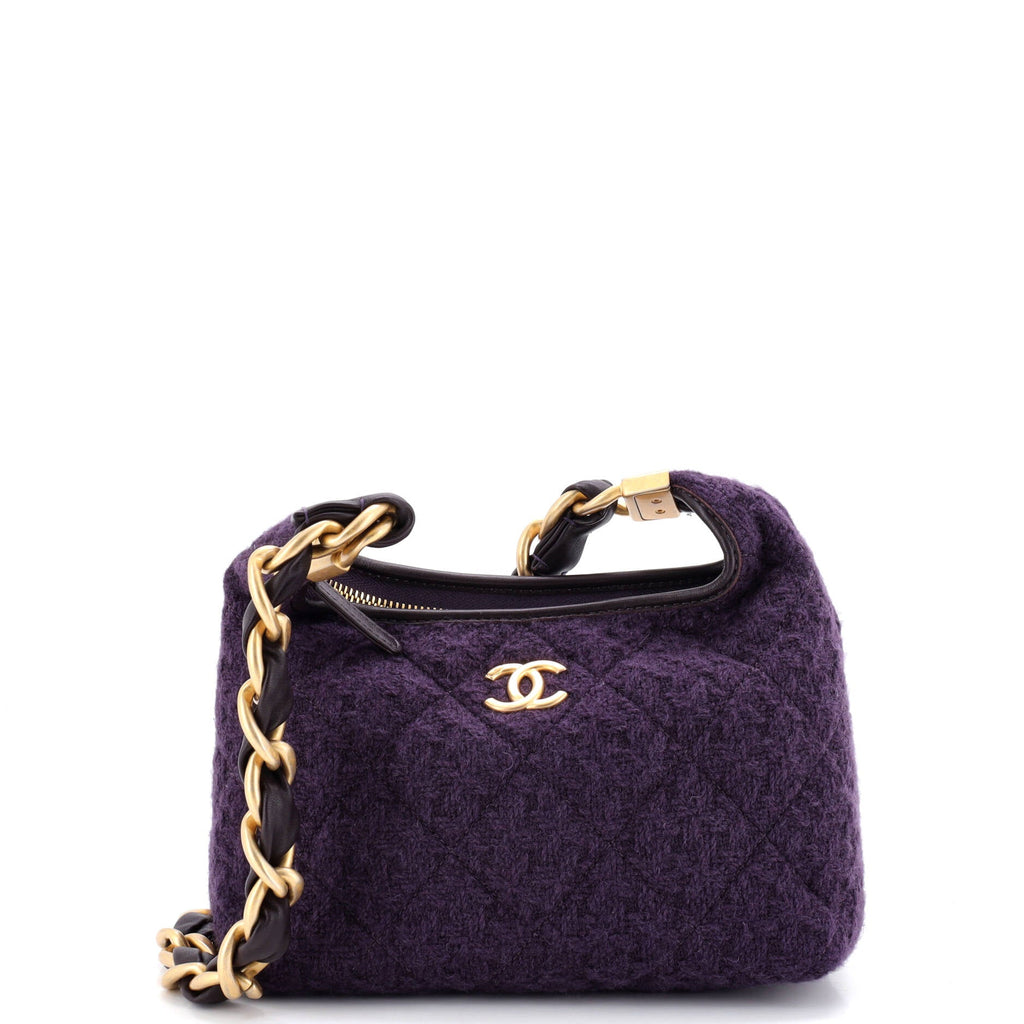 CC Chunky Chain Zip Hobo Quilted Tweed and Lambskin Small