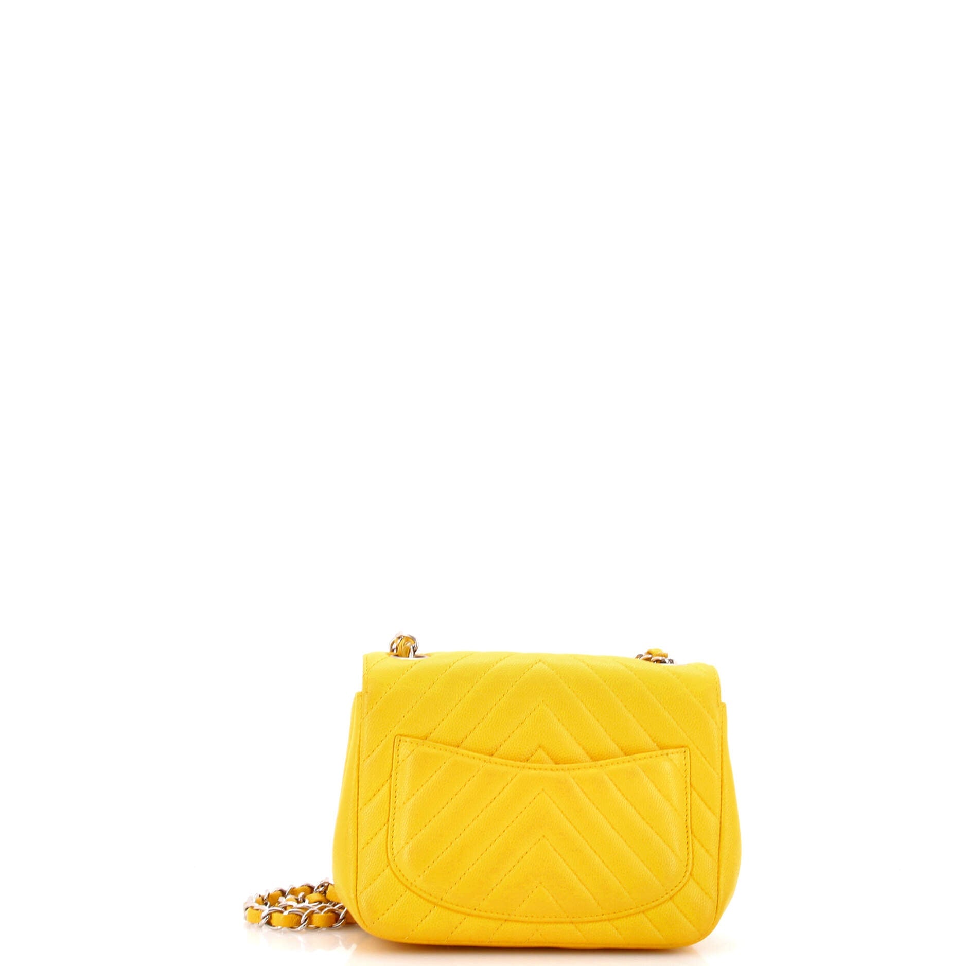 Square Classic Single Flap Bag Chevron Caviar Mini