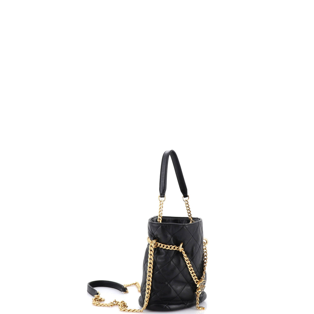 Pending CC Drawstring Bucket Bag Quilted Lambskin Small