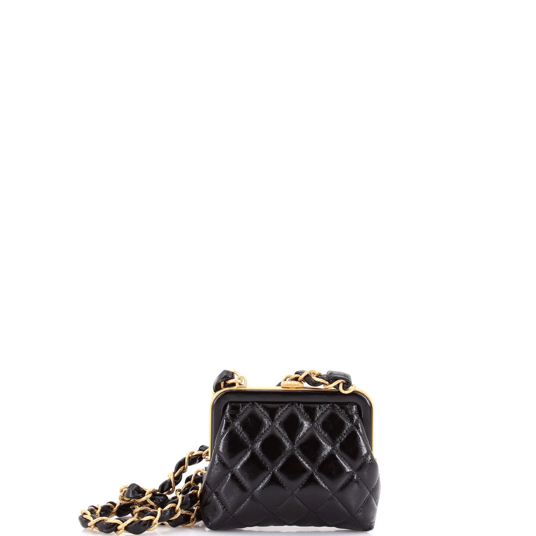 Bow Frame Clutch With Chain Quilted Patent with Lambskin Mini