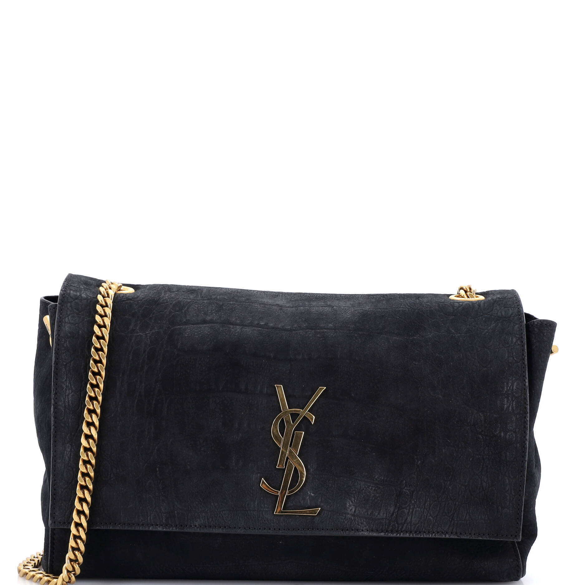 Classic Monogram Reversible Shoulder Bag Crocodile Embossed Nubuck and Suede Medium