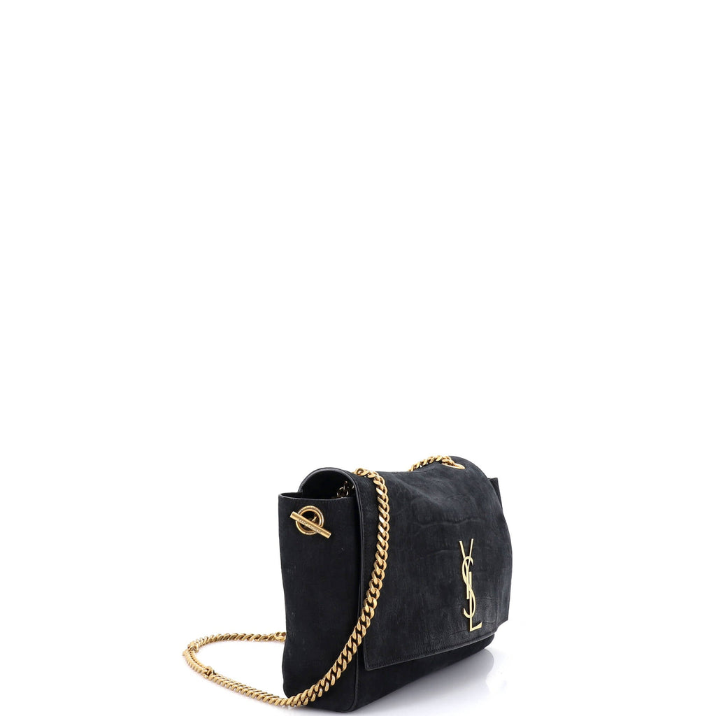 Classic Monogram Reversible Shoulder Bag Crocodile Embossed Nubuck and Suede Medium