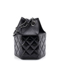 Hexagon CC Drawstring Bucket Bag Quilted Patent and Lambskin Mini