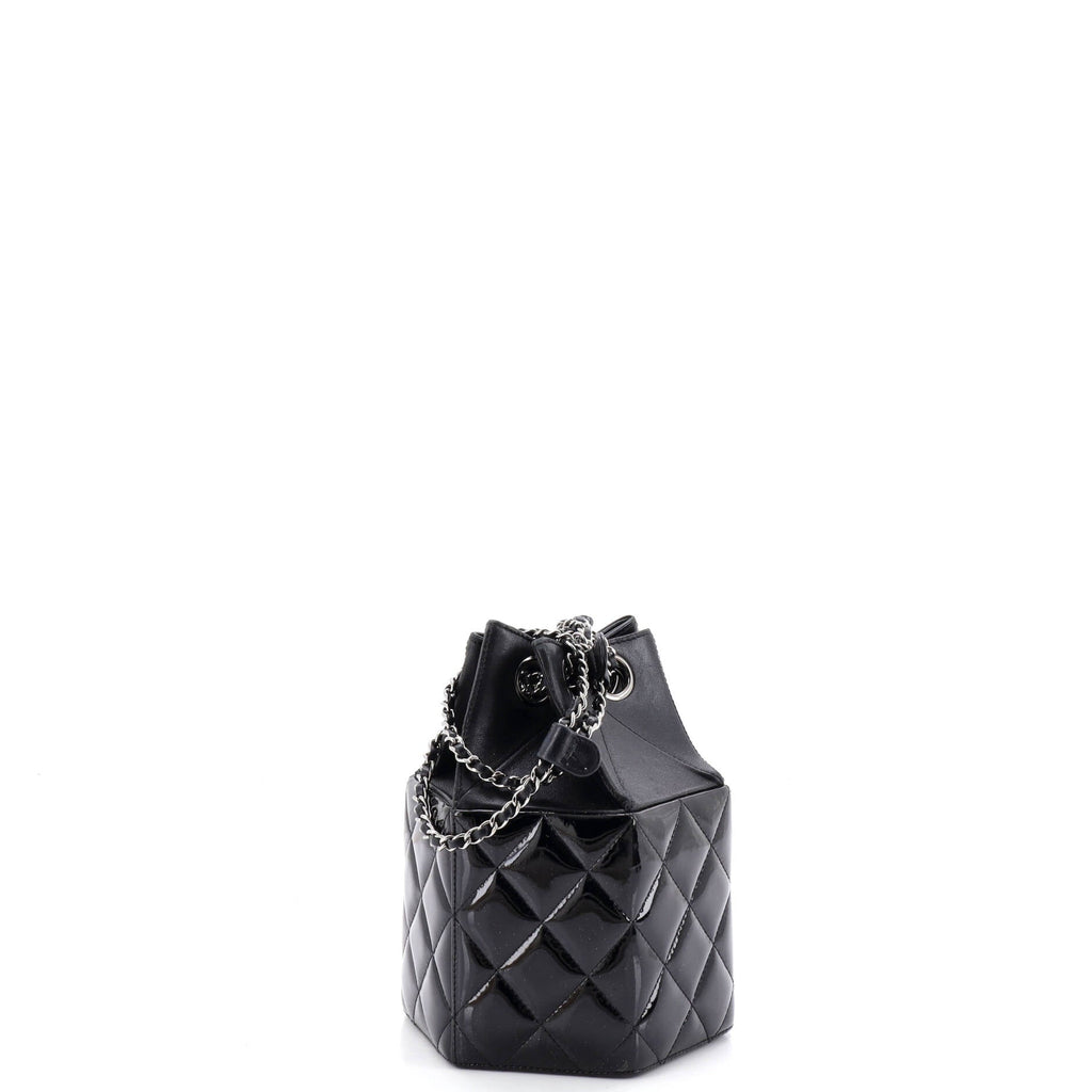 Hexagon CC Drawstring Bucket Bag Quilted Patent and Lambskin Mini