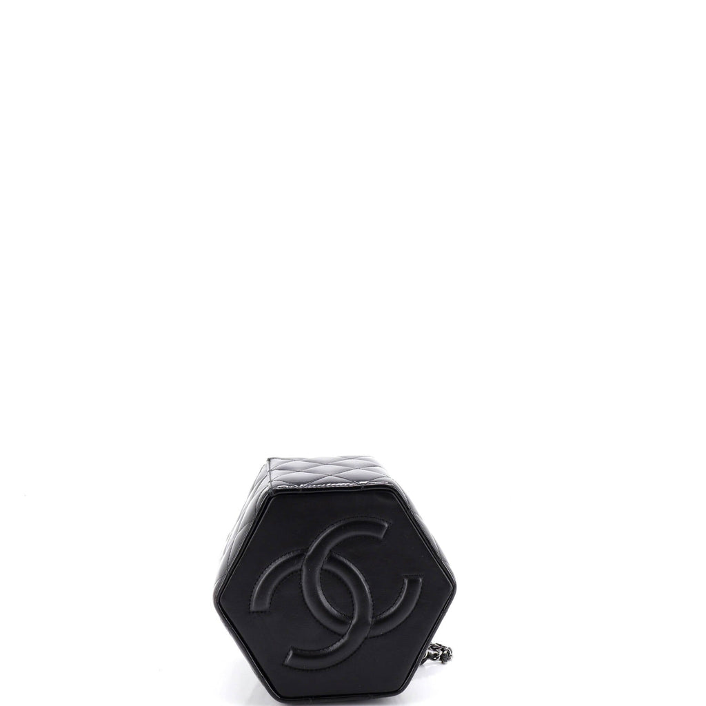 Hexagon CC Drawstring Bucket Bag Quilted Patent and Lambskin Mini